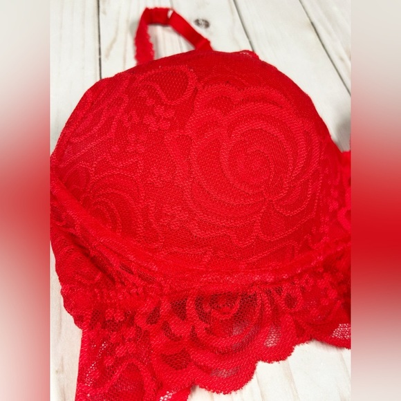 Victoria’s Secret PINK Lace Bralette Red Lace Push Up Pullover Size Large - Picture 2 of 6